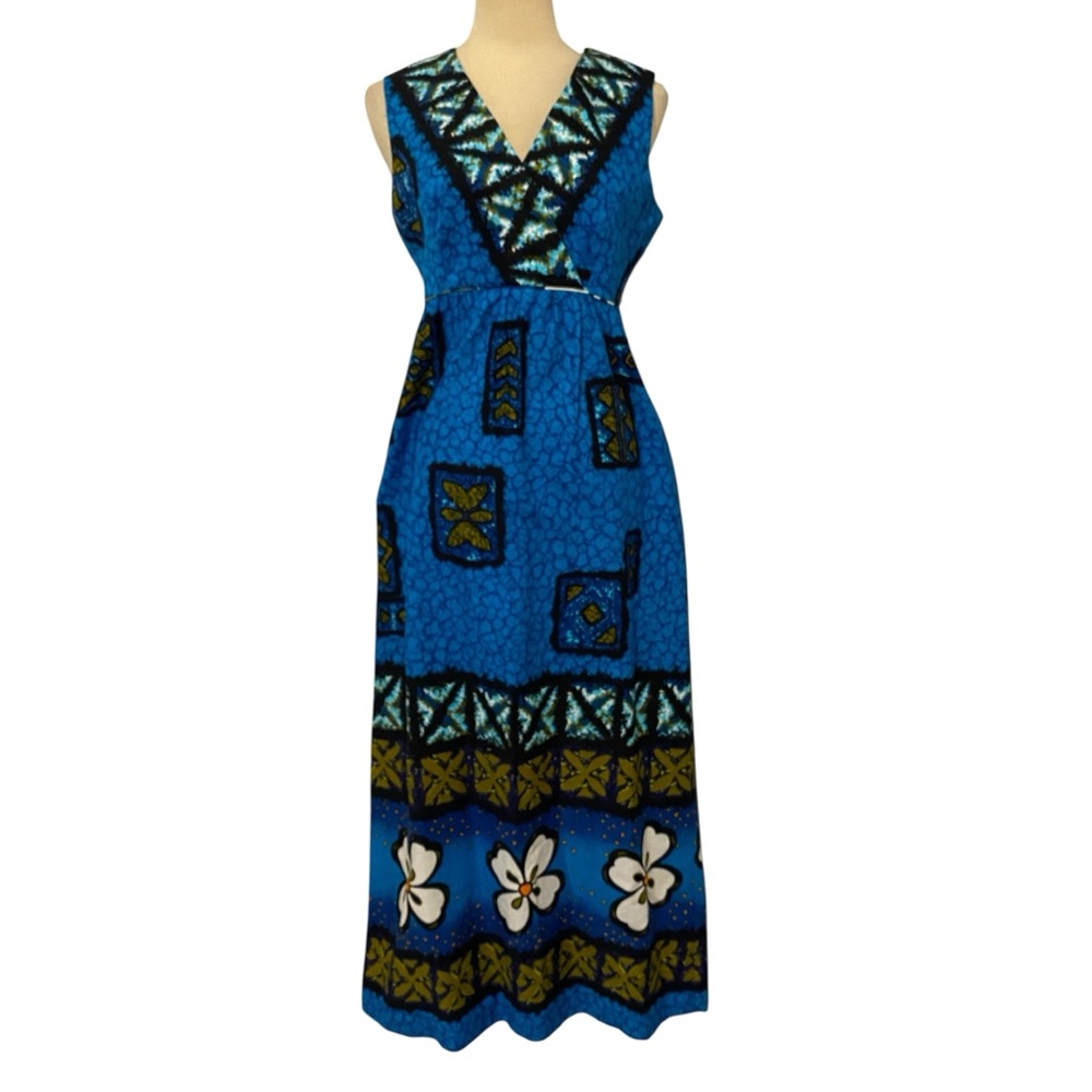 Vintage Pennys Hawaiian Tiki Barkcloth Maxi Dress 100% cotton S
